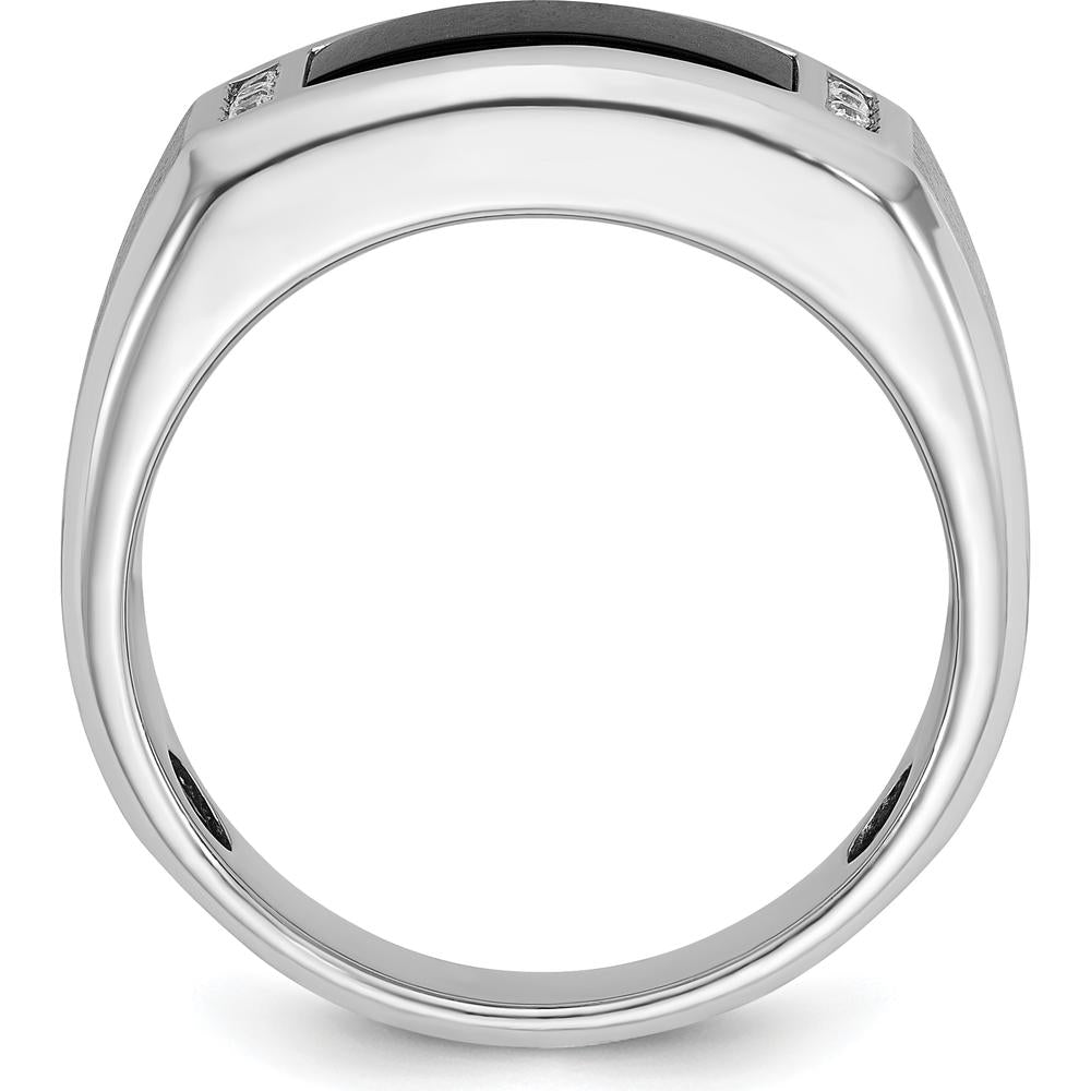 14K White Gold Men's Satin Onyx and 1/15 Carat Diamond Complete Ring - 0.01 Carats Total Diamond Weight by IBGoodman