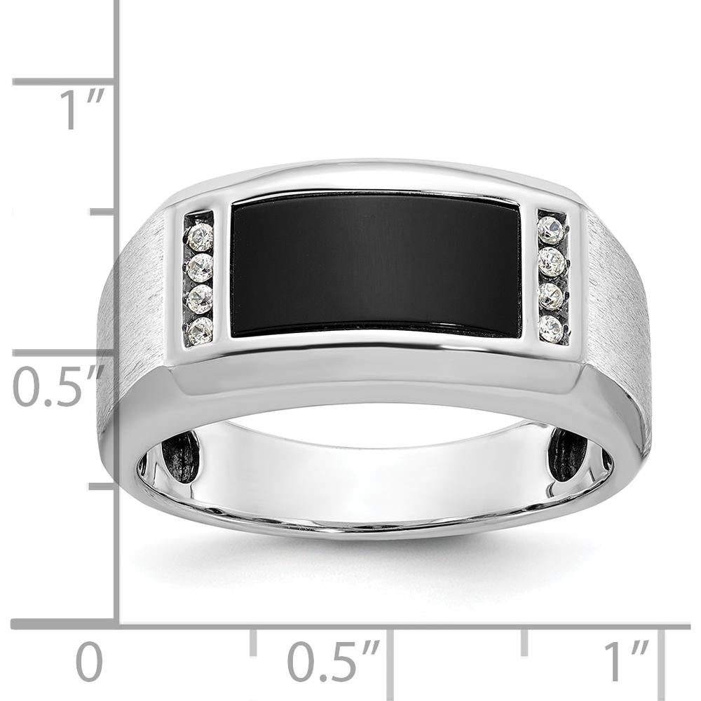 14K White Gold Men's Satin Onyx and 1/15 Carat Diamond Complete Ring - 0.01 Carats Total Diamond Weight by IBGoodman