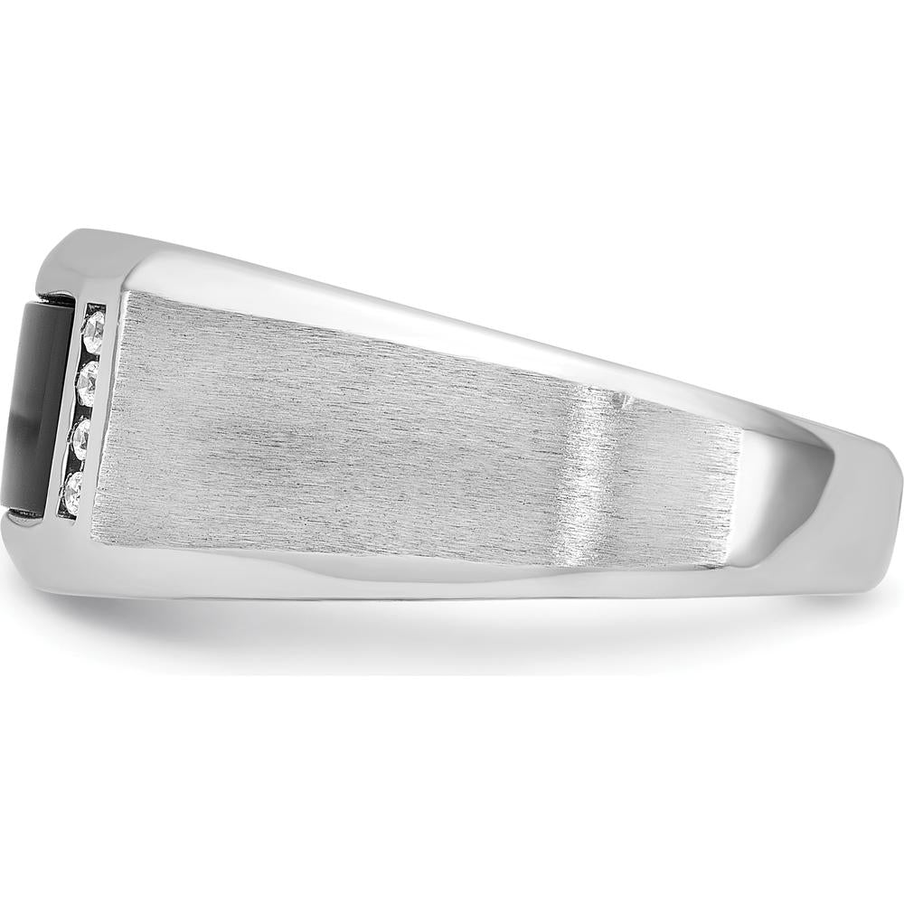 14K White Gold Men's Satin Onyx and 1/15 Carat Diamond Complete Ring - 0.01 Carats Total Diamond Weight by IBGoodman