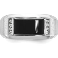 14K White Gold Men's Satin Onyx and 1/15 Carat Diamond Complete Ring - 0.01 Carats Total Diamond Weight by IBGoodman