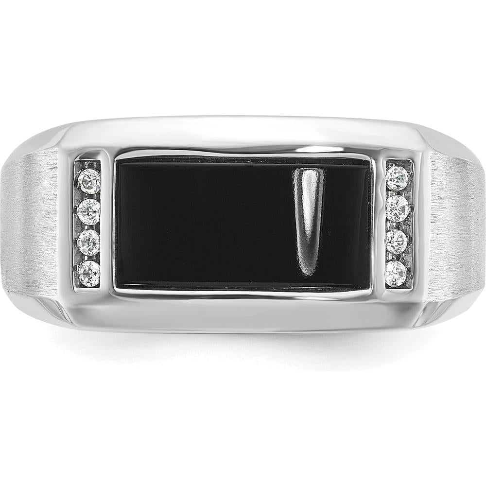 14K White Gold Men's Satin Onyx and 1/15 Carat Diamond Complete Ring - 0.01 Carats Total Diamond Weight by IBGoodman