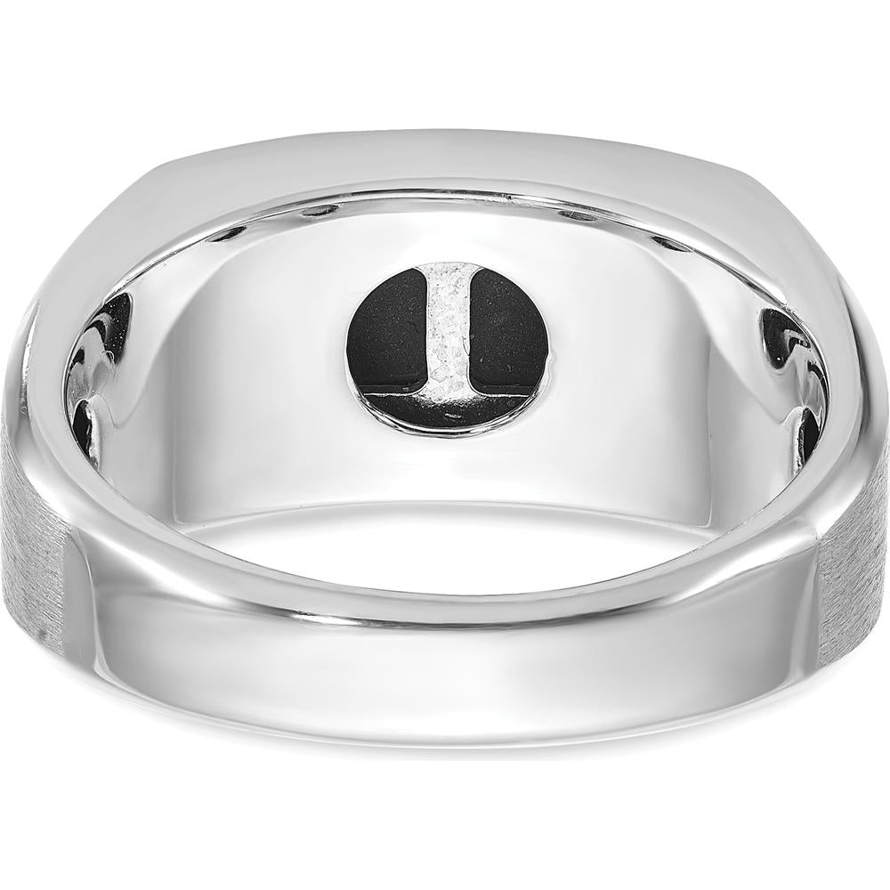 14K White Gold Men's Satin Onyx and 1/15 Carat Diamond Complete Ring - 0.01 Carats Total Diamond Weight by IBGoodman