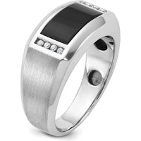 14K White Gold Men's Satin Onyx and 1/15 Carat Diamond Complete Ring - 0.01 Carats Total Diamond Weight by IBGoodman