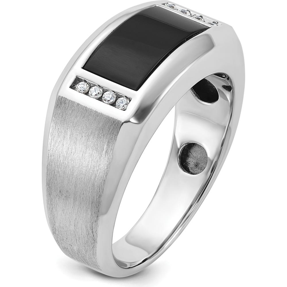 14K White Gold Men's Satin Onyx and 1/15 Carat Diamond Complete Ring - 0.01 Carats Total Diamond Weight by IBGoodman