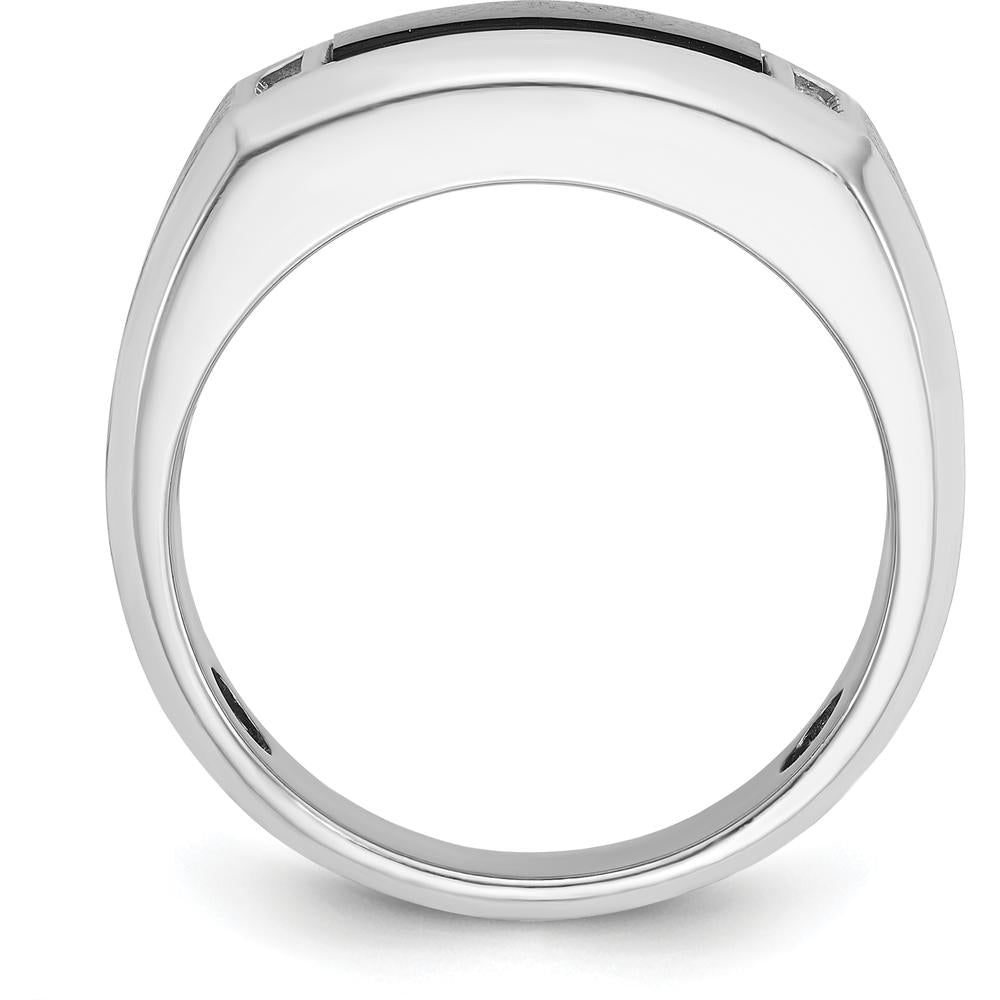 14K White Gold Men's Satin Onyx and Diamond Accent Ring with Cushion-Cut Onyx and 0.01 Carats Total Diamond Weight by IBGoodman