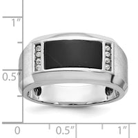 14K White Gold Men's Satin Onyx and Diamond Accent Ring with Cushion-Cut Onyx and 0.01 Carats Total Diamond Weight by IBGoodman