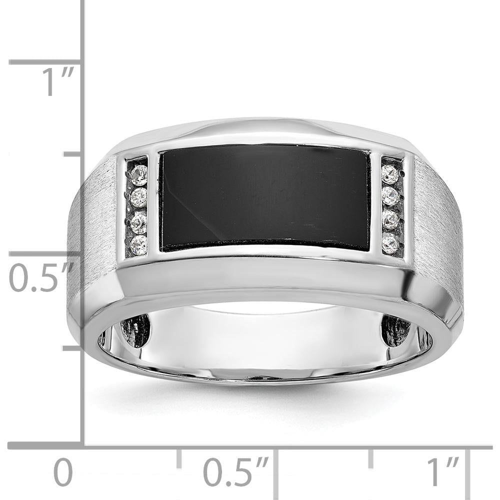 14K White Gold Men's Satin Onyx and Diamond Accent Ring with Cushion-Cut Onyx and 0.01 Carats Total Diamond Weight by IBGoodman