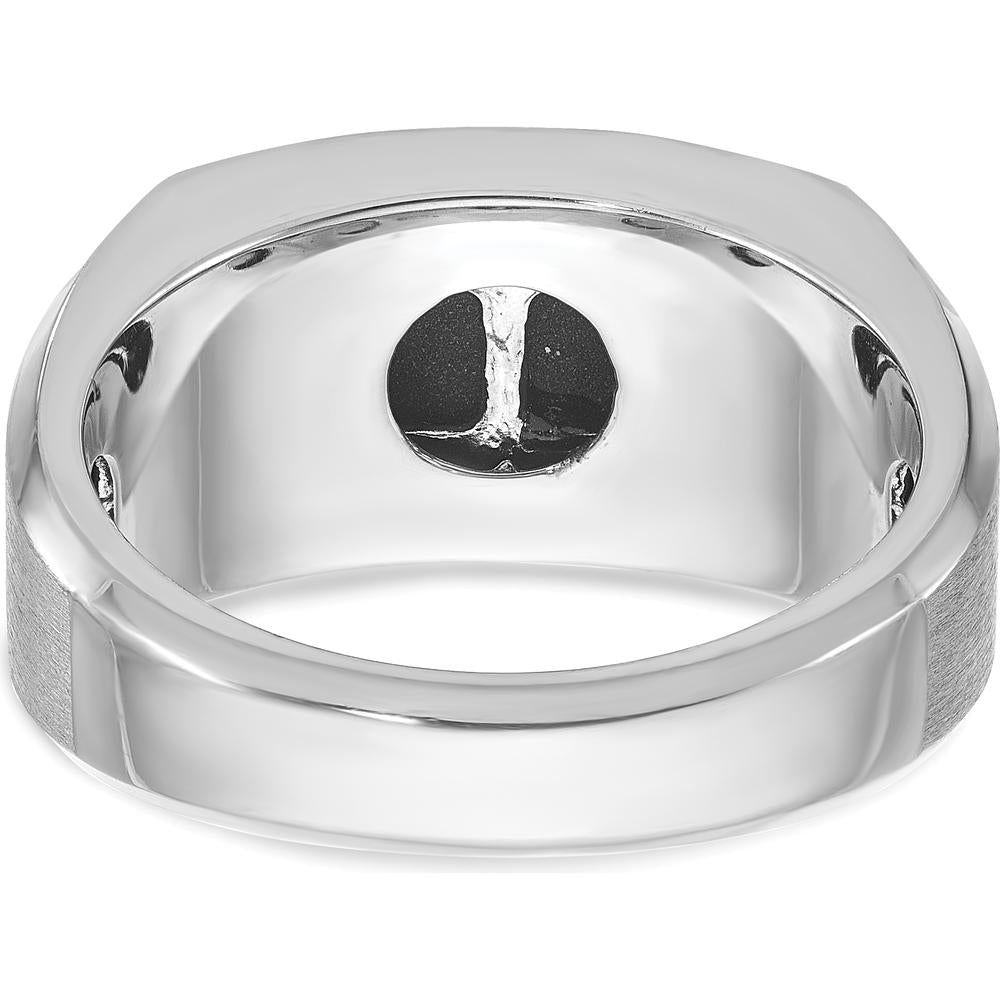 14K White Gold Men's Satin Onyx and Diamond Accent Ring with Cushion-Cut Onyx and 0.01 Carats Total Diamond Weight by IBGoodman