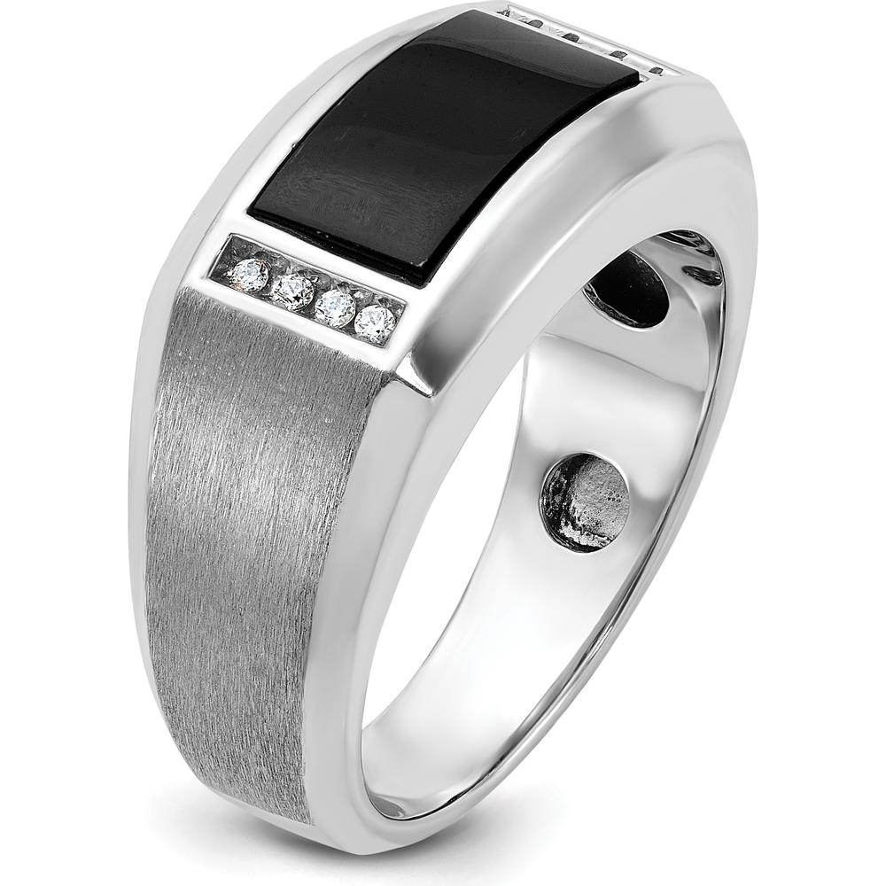 14K White Gold Men's Satin Onyx and Diamond Accent Ring with Cushion-Cut Onyx and 0.01 Carats Total Diamond Weight by IBGoodman