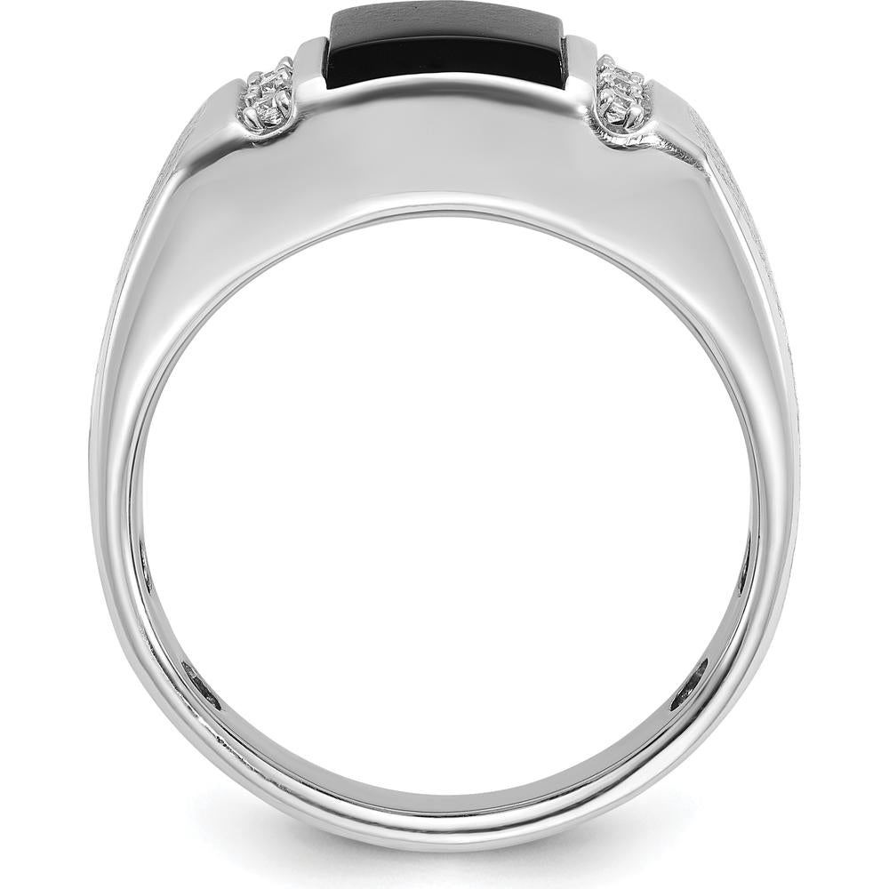 14K White Gold Men's Satin Onyx and Diamond Ring - 0.015 Carats Total Diamond Weight by IBGoodman