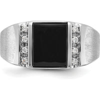 14K White Gold Men's Satin Onyx and Diamond Ring - 0.015 Carats Total Diamond Weight by IBGoodman