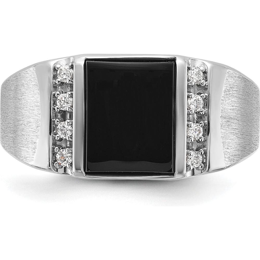 14K White Gold Men's Satin Onyx and Diamond Ring - 0.015 Carats Total Diamond Weight by IBGoodman