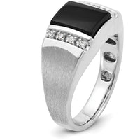 14K White Gold Men's Satin Onyx and Diamond Ring - 0.015 Carats Total Diamond Weight by IBGoodman