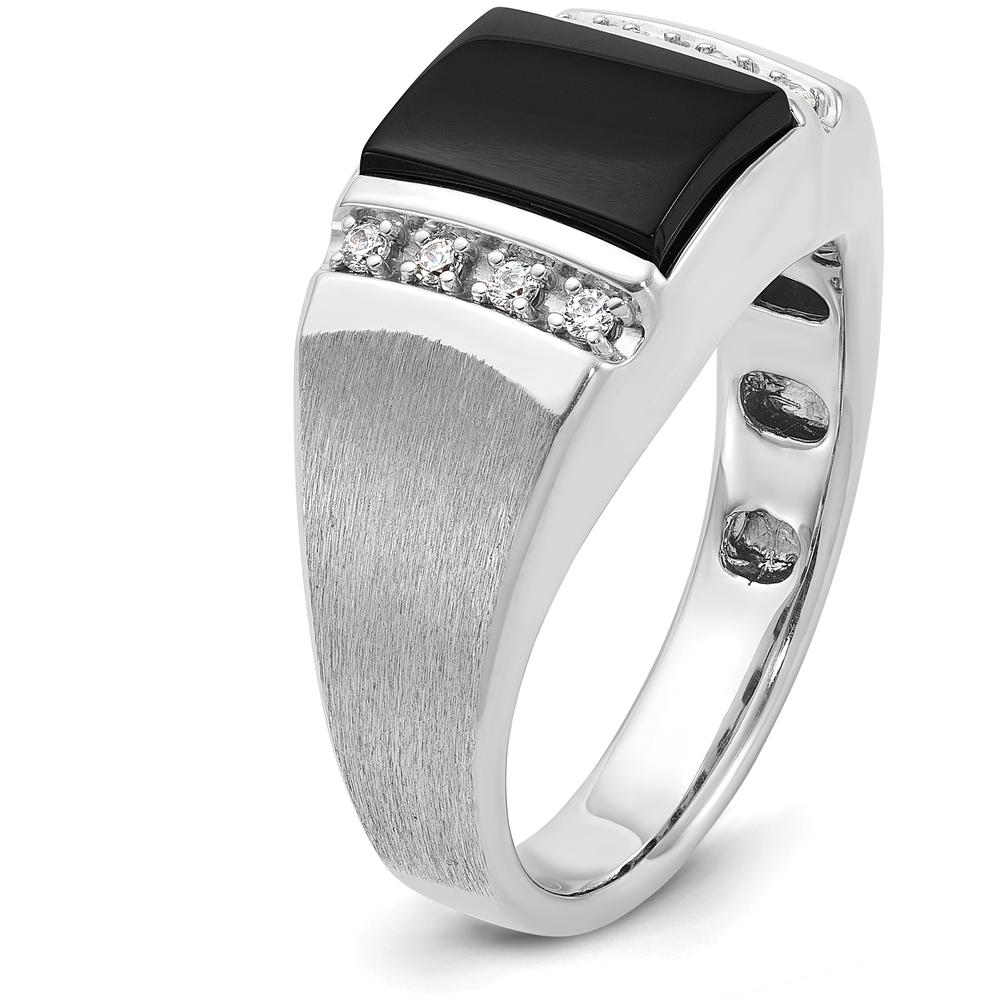 14K White Gold Men's Satin Onyx and Diamond Ring - 0.015 Carats Total Diamond Weight by IBGoodman
