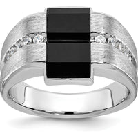 14K White Gold Men's Satin Onyx and Diamond Ring - 1/6 Carats Total Diamond Weight by IBGoodman