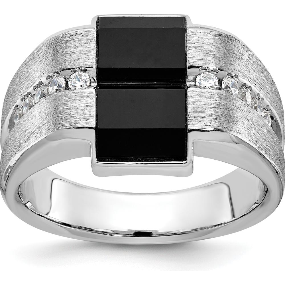 14K White Gold Men's Satin Onyx and Diamond Ring - 1/6 Carats Total Diamond Weight by IBGoodman
