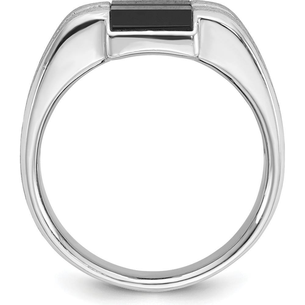 14K White Gold Men's Satin Onyx and Diamond Ring - 1/6 Carats Total Diamond Weight by IBGoodman