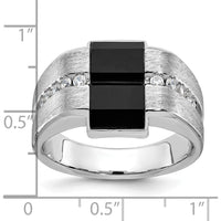 14K White Gold Men's Satin Onyx and Diamond Ring - 1/6 Carats Total Diamond Weight by IBGoodman