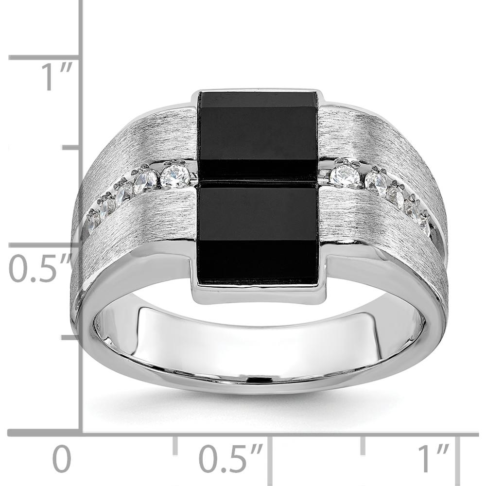 14K White Gold Men's Satin Onyx and Diamond Ring - 1/6 Carats Total Diamond Weight by IBGoodman