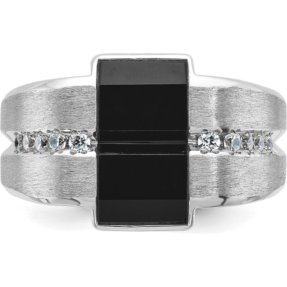 14K White Gold Men's Satin Onyx and Diamond Ring - 1/6 Carats Total Diamond Weight by IBGoodman
