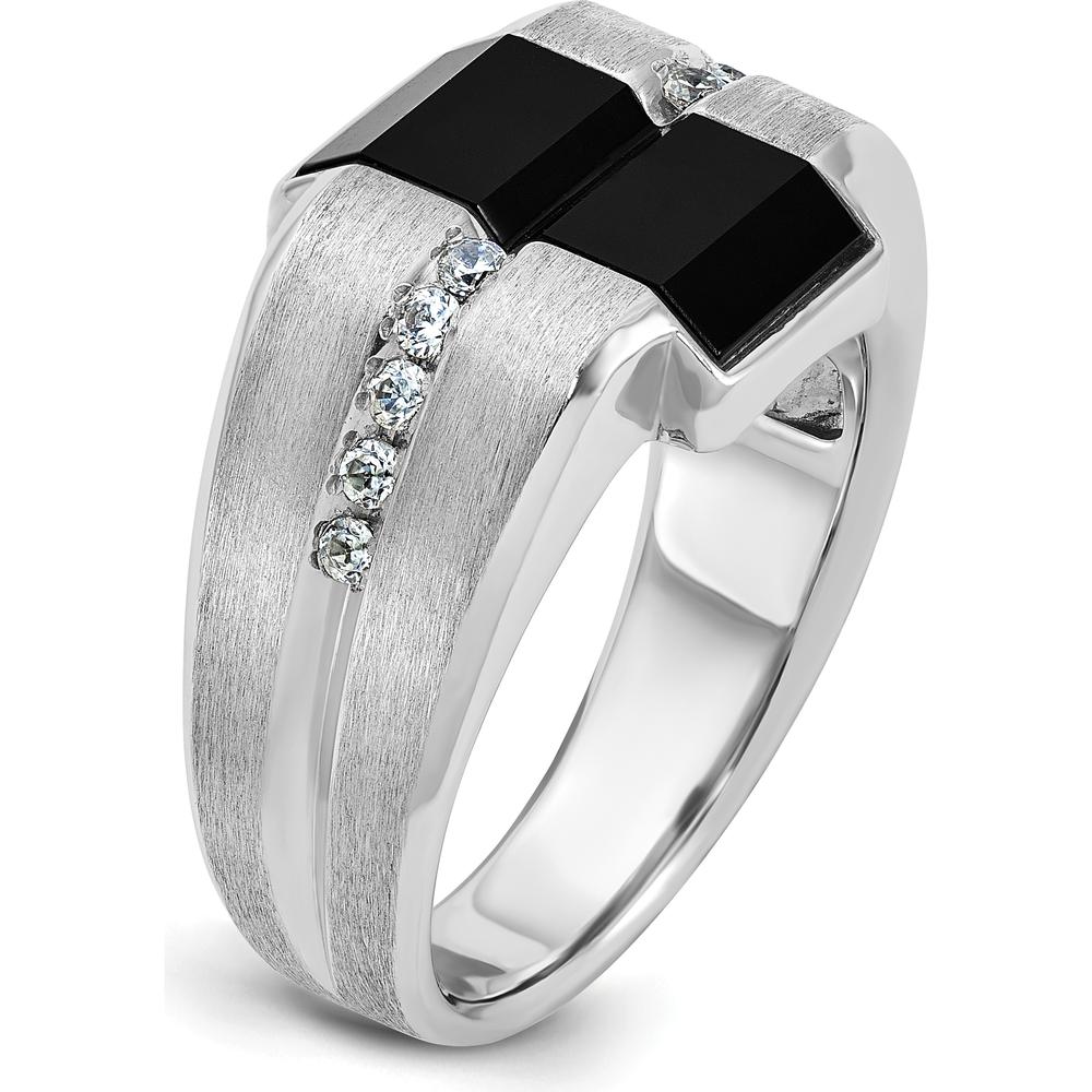 14K White Gold Men's Satin Onyx and Diamond Ring - 1/6 Carats Total Diamond Weight by IBGoodman