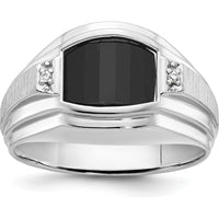 14K White Gold Men's Satin Onyx and Diamond Ring with Barrel Onyx and Round Diamonds - 0.01 Carats Total Diamond Weight by IBGoodman