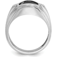 14K White Gold Men's Satin Onyx and Diamond Ring with Barrel Onyx and Round Diamonds - 0.01 Carats Total Diamond Weight by IBGoodman
