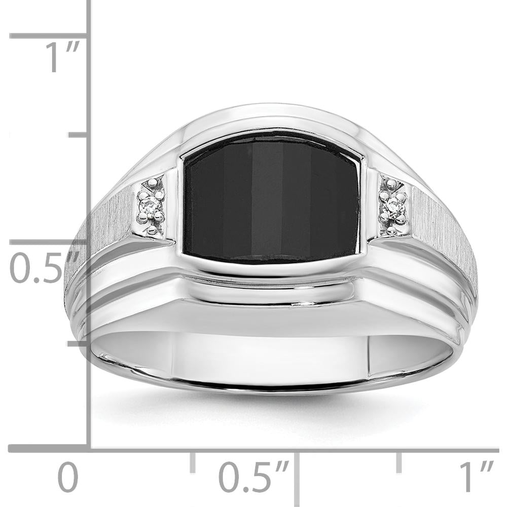 14K White Gold Men's Satin Onyx and Diamond Ring with Barrel Onyx and Round Diamonds - 0.01 Carats Total Diamond Weight by IBGoodman