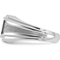14K White Gold Men's Satin Onyx and Diamond Ring with Barrel Onyx and Round Diamonds - 0.01 Carats Total Diamond Weight by IBGoodman