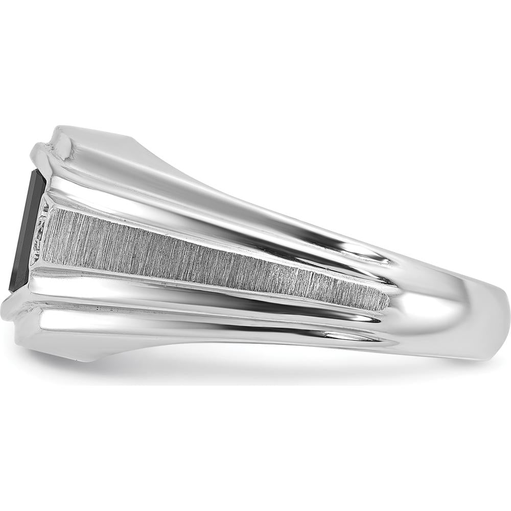 14K White Gold Men's Satin Onyx and Diamond Ring with Barrel Onyx and Round Diamonds - 0.01 Carats Total Diamond Weight by IBGoodman