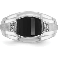 14K White Gold Men's Satin Onyx and Diamond Ring with Barrel Onyx and Round Diamonds - 0.01 Carats Total Diamond Weight by IBGoodman