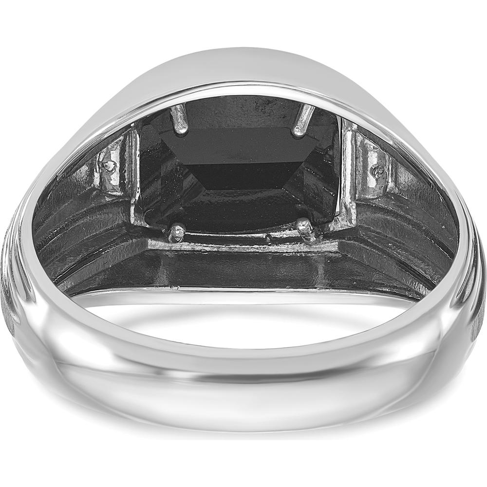 14K White Gold Men's Satin Onyx and Diamond Ring with Barrel Onyx and Round Diamonds - 0.01 Carats Total Diamond Weight by IBGoodman
