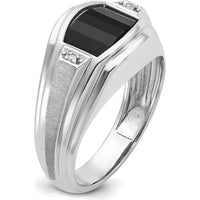 14K White Gold Men's Satin Onyx and Diamond Ring with Barrel Onyx and Round Diamonds - 0.01 Carats Total Diamond Weight by IBGoodman