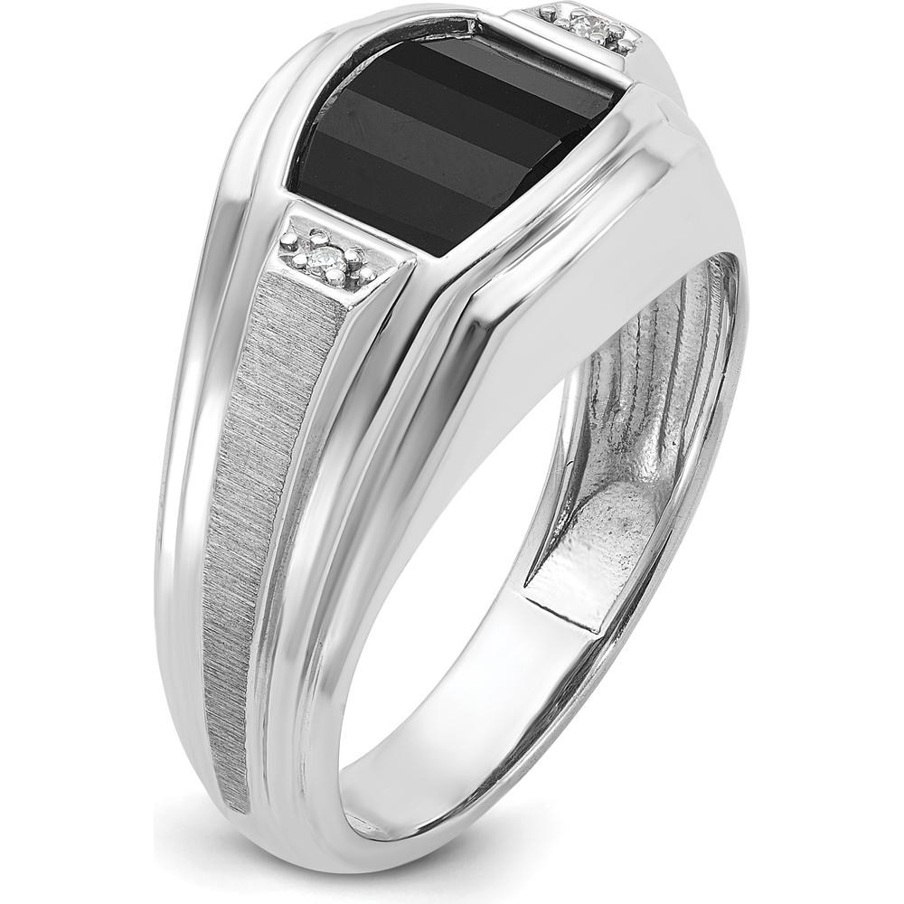 14K White Gold Men's Satin Onyx and Diamond Ring with Barrel Onyx and Round Diamonds - 0.01 Carats Total Diamond Weight by IBGoodman