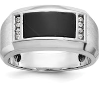 14K White Gold Men's Satin Onyx and Diamond Ring with Diamond Accents - 0.10 Carats Total Diamond Weight by IBGoodman