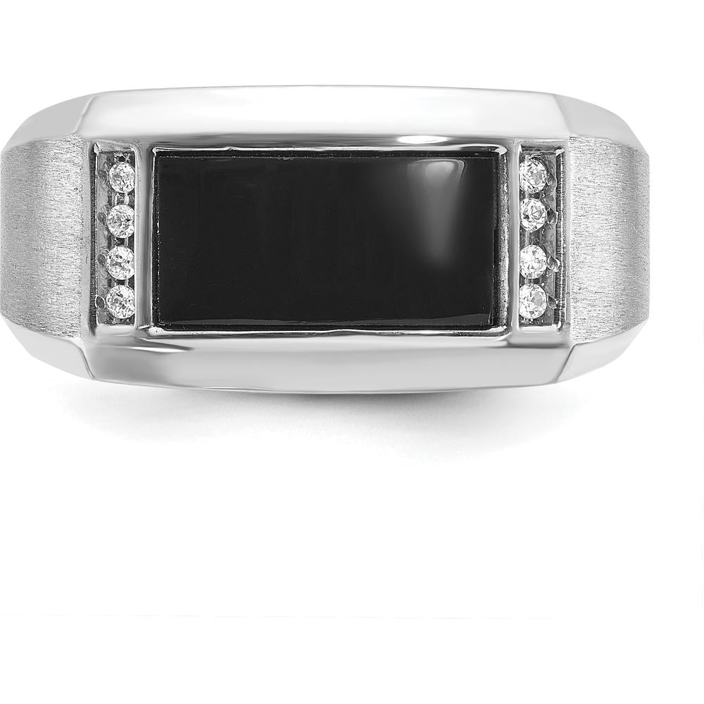 14K White Gold Men's Satin Onyx and Diamond Ring with Diamond Accents - 0.10 Carats Total Diamond Weight by IBGoodman