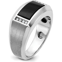 14K White Gold Men's Satin Onyx and Diamond Ring with Diamond Accents - 0.10 Carats Total Diamond Weight by IBGoodman