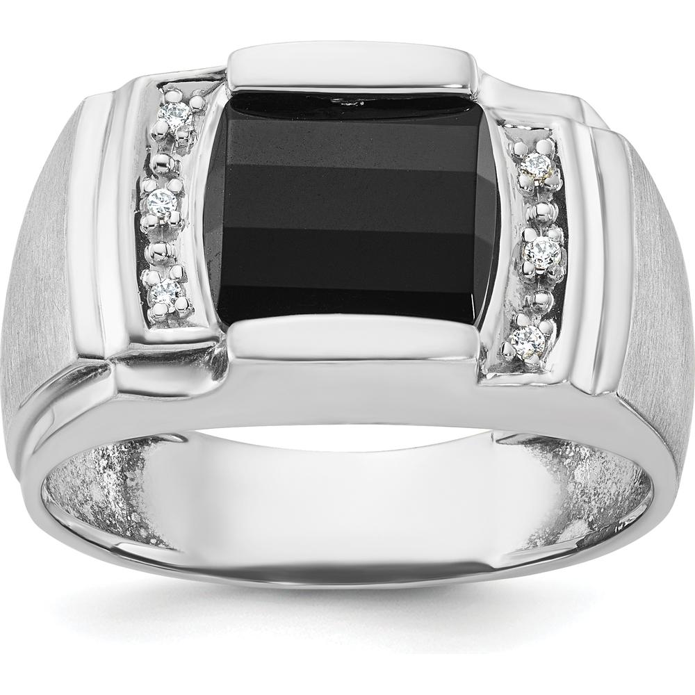 14K White Gold Men's Satin Onyx and Round Diamond Ring with Milgrain Detailing - 2.16 Carats Onyx, 0.07 Carats Diamond by IBGoodman