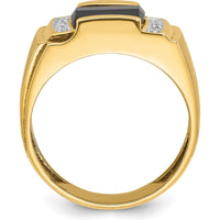 14K White Gold Men's Satin Onyx and Round Diamond Ring with Milgrain Detailing - 2.16 Carats Onyx, 0.07 Carats Diamond by IBGoodman