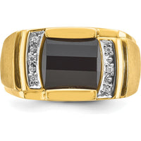 14K White Gold Men's Satin Onyx and Round Diamond Ring with Milgrain Detailing - 2.16 Carats Onyx, 0.07 Carats Diamond by IBGoodman