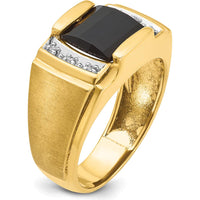 14K White Gold Men's Satin Onyx and Round Diamond Ring with Milgrain Detailing - 2.16 Carats Onyx, 0.07 Carats Diamond by IBGoodman
