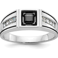 14K White Gold Men's Satin Ring with Black and White Diamonds - 0.65 Carats Total Diamond Weight by IBGoodman