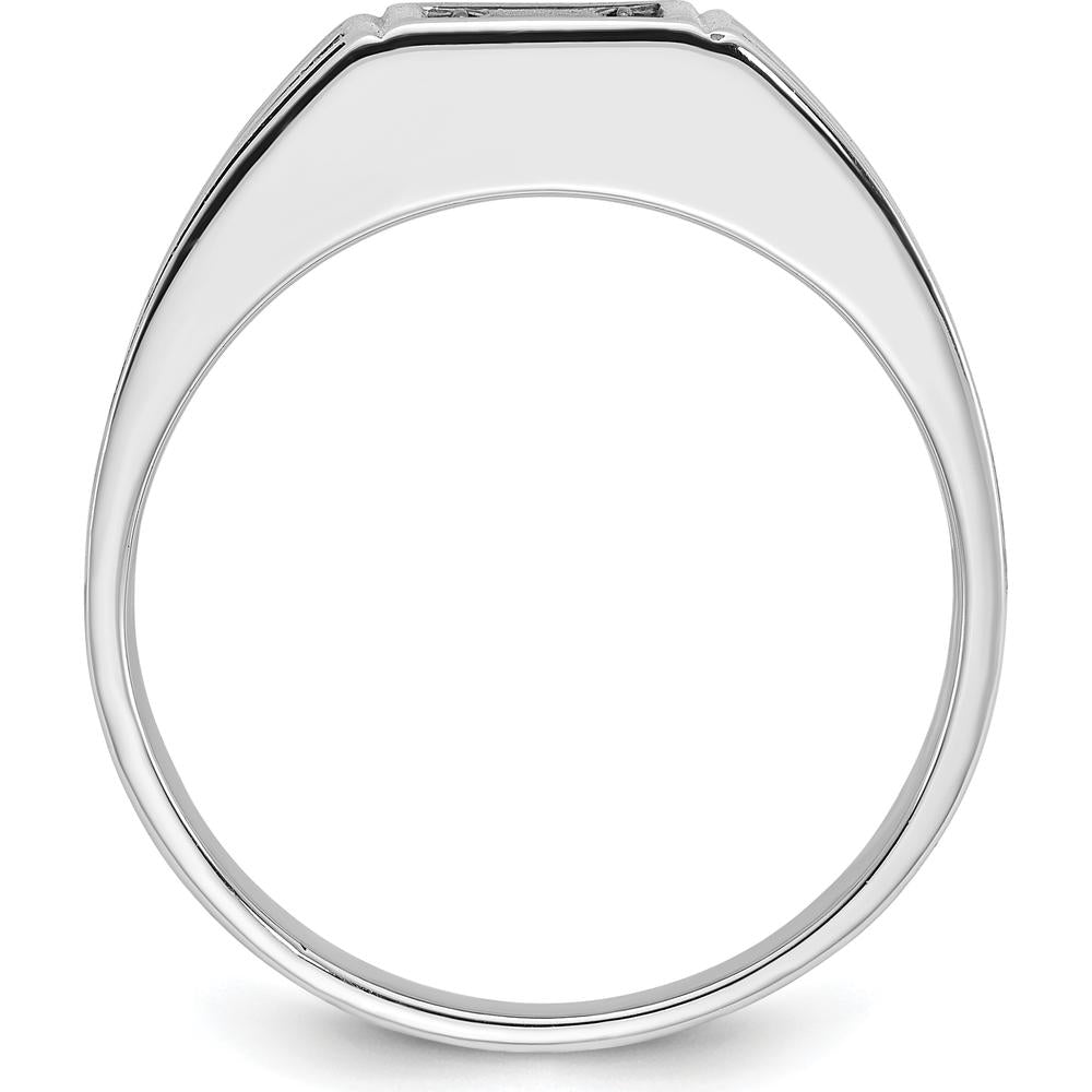 14K White Gold Men's Satin Ring with Black and White Diamonds - 0.65 Carats Total Diamond Weight by IBGoodman