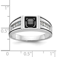 14K White Gold Men's Satin Ring with Black and White Diamonds - 0.65 Carats Total Diamond Weight by IBGoodman