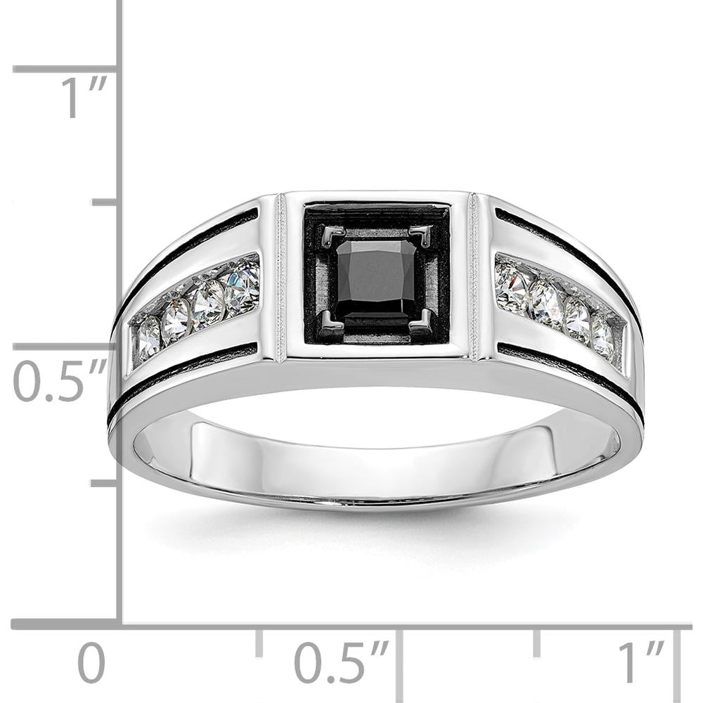 14K White Gold Men's Satin Ring with Black and White Diamonds - 0.65 Carats Total Diamond Weight by IBGoodman