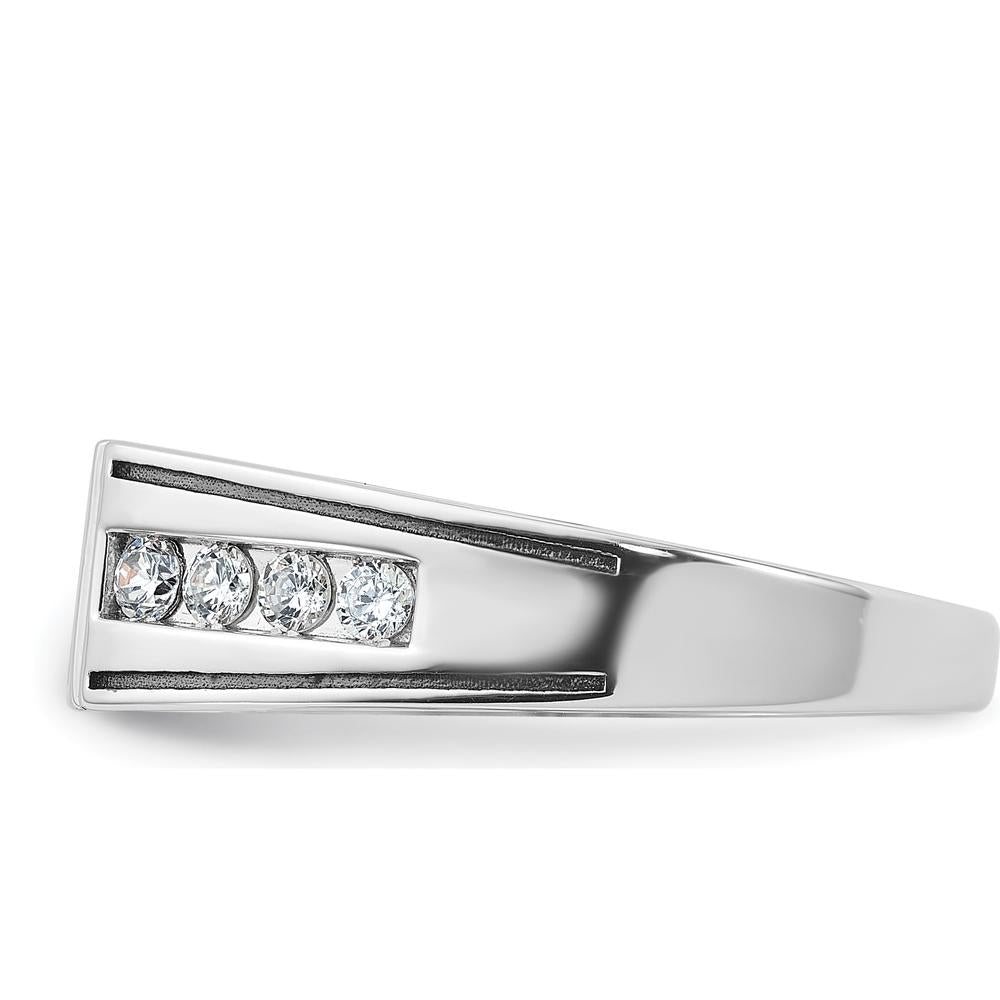 14K White Gold Men's Satin Ring with Black and White Diamonds - 0.65 Carats Total Diamond Weight by IBGoodman