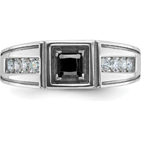 14K White Gold Men's Satin Ring with Black and White Diamonds - 0.65 Carats Total Diamond Weight by IBGoodman
