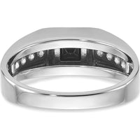 14K White Gold Men's Satin Ring with Black and White Diamonds - 0.65 Carats Total Diamond Weight by IBGoodman