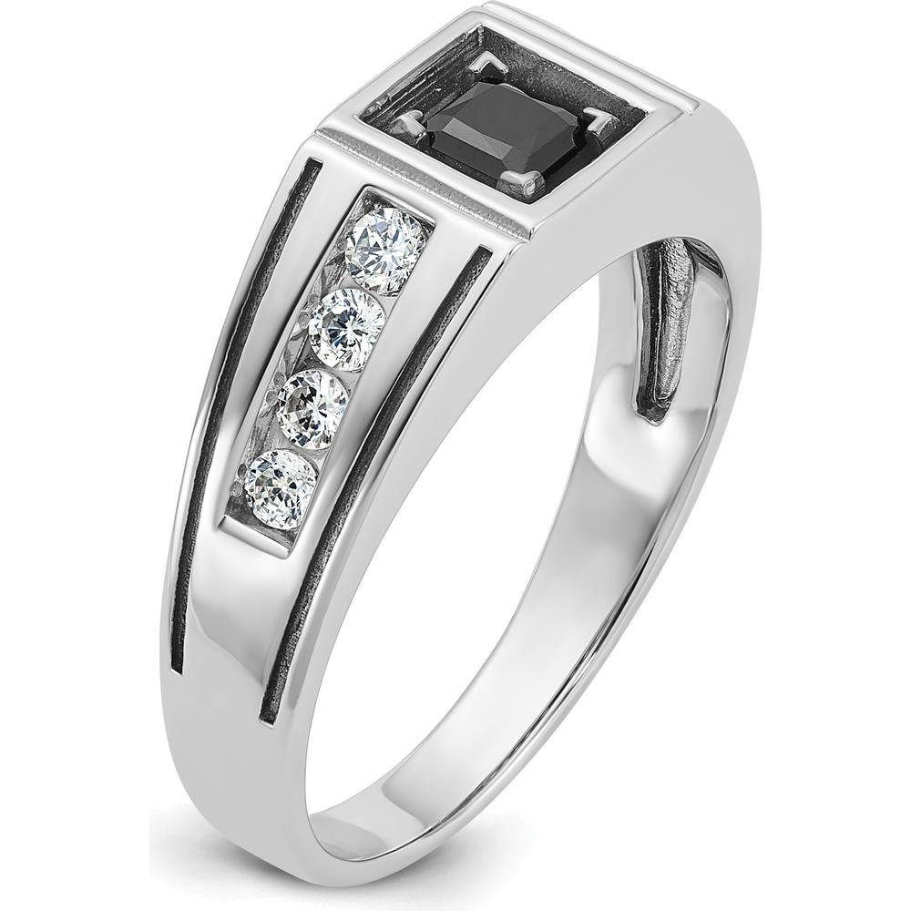 14K White Gold Men's Satin Ring with Black and White Diamonds - 0.65 Carats Total Diamond Weight by IBGoodman