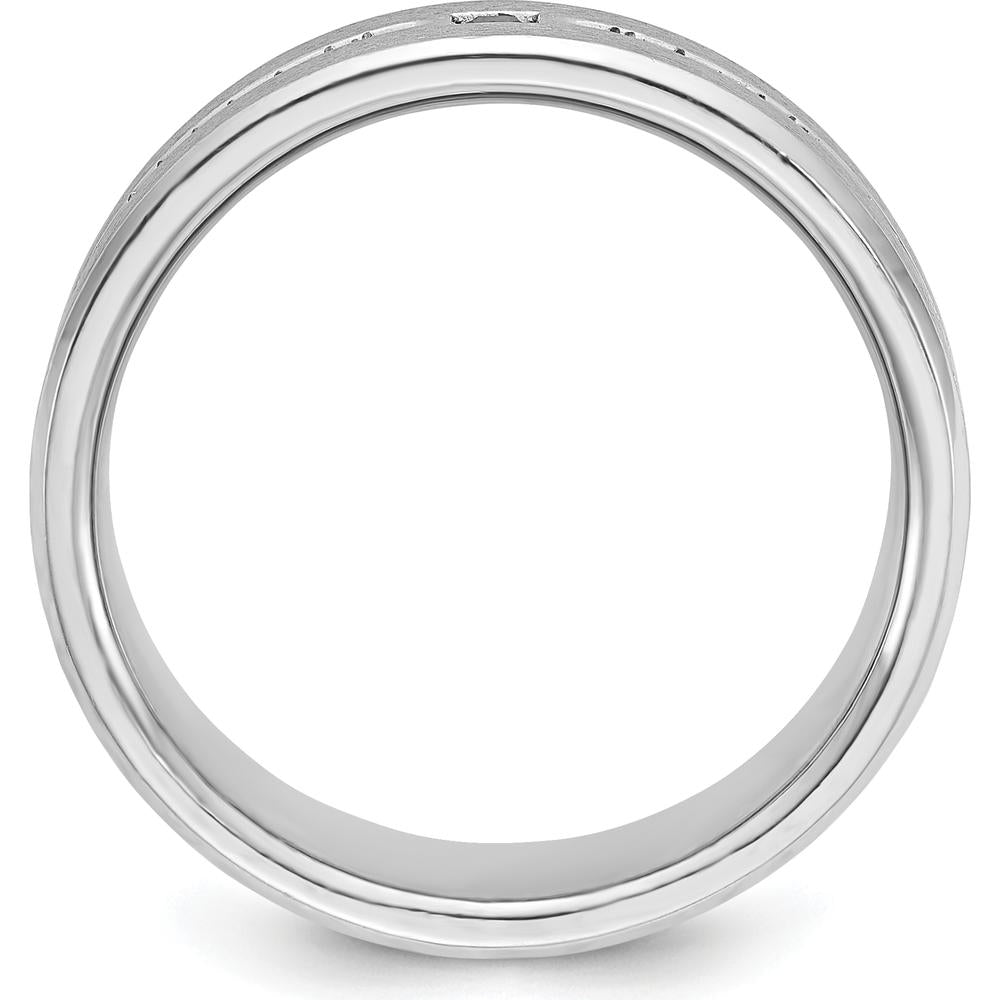 14K White Gold Men's Satin Ring with Lab Created Sapphire and 1/8 Carat Diamonds by IBGoodman